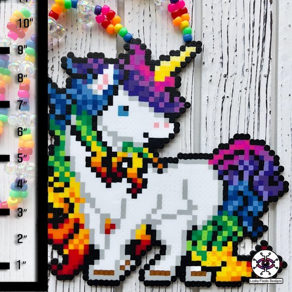 Rainbow Unicorn Perler Necklace - Picture 7 of 7